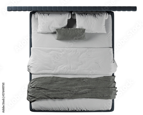 Billede på lærred Top view of double bed with headboard