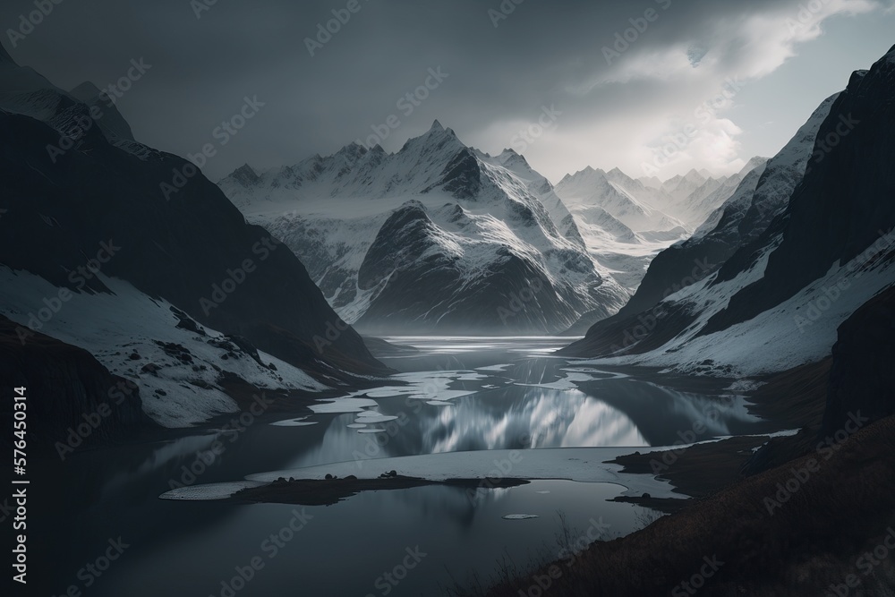 Swiss Alps in a mysterious atmosphere, generative AI