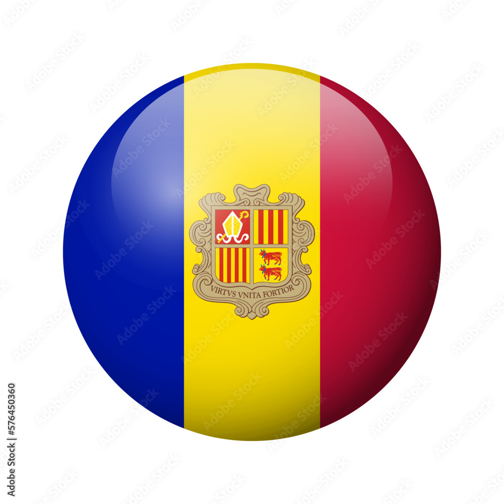 Obraz premium Andorra flag - glossy circle badge. Vector icon.