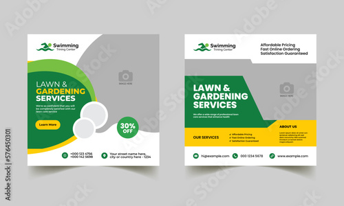 Lawn garden or landscaping service social media post and promotion web banner ads stories flyer  poster template 