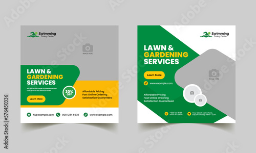 Lawn garden or landscaping service social media post and promotion web banner ads stories flyer poster template 