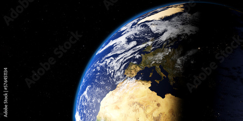 Fototapeta Naklejka Na Ścianę i Meble -  le continent Européen et le nord de l'Afrique vus depuis l'espace - rendu 3D  - textures fournies par la nasa