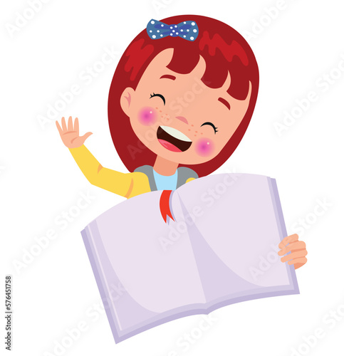 cute happy boy reading a book