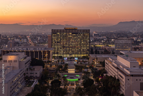 Grand Park and Water and Power Community Credit Union at Sunset