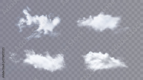 Vector transparent white cloud. Accumulation of steam, smoke, gas. A clot of flying steam, smoke, gas.