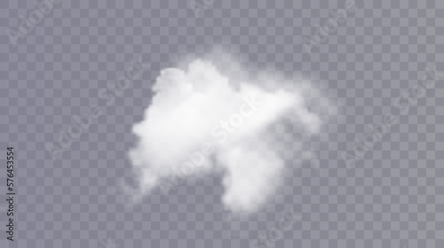 Vector transparent white cloud. Accumulation of steam, smoke, gas. A clot of flying steam, smoke, gas.