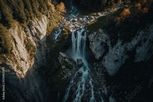 Beautiful Waterfall in Austria drone shot  generative AI