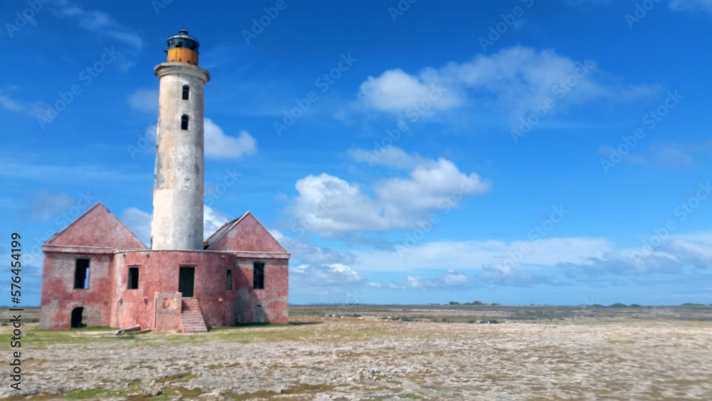 Fototapeta premium Abandoned lighthouse in Curacao, Caribbean sea, isolated and lonely