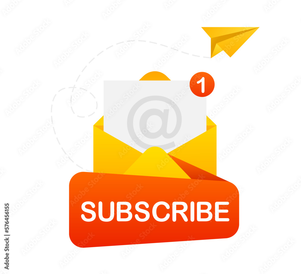 A modern pop-up subscription form for your website and blog. Subscribe button. Set an email template with an envelope. New message. Envelope, email, sign, open letter. Vector illustration