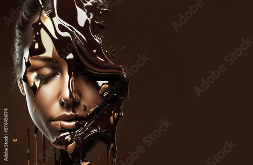 Chocolate luxurious face mask. Beautiful young woman applying chocolate face mask.luxury spa concept.generative AI.banner