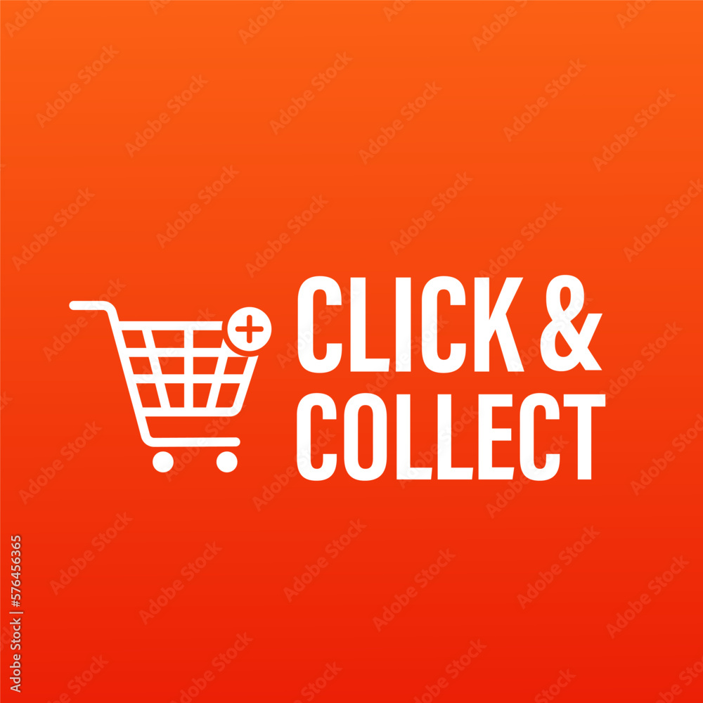 Click and Collect online shopping concept. Click and collect on red banner. Vector illustration Click and Collect online shopping concept. Click and collect on red banner. Vector illustration