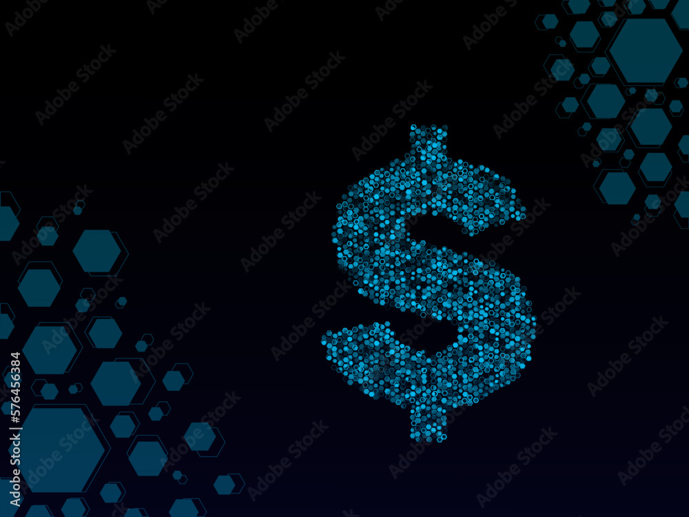 dollar money symbol made from low poly hexagons in a abstract hologram style 
