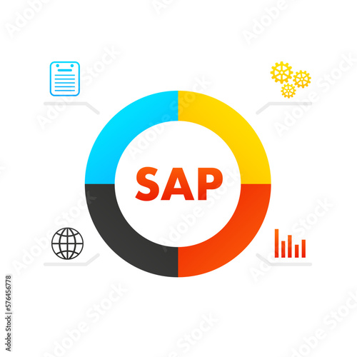 SAP Business process automation software. Different graphic icons. Business automation software. Vector illustration