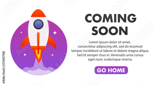 Launching soon marketing store template on a smartphone. Coming soon announcement flyer banner. Project launch and development process. Innovation product, creative idea. Vector illustration