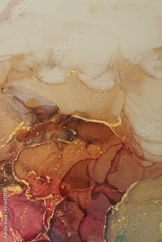 Art Abstract  Watercolor and Alcohol ink flow blot painting. Marble texture vertical background. Brown and Gold (bronze).