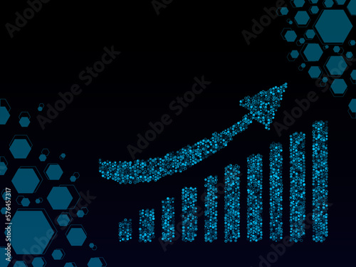 concept for upwards trend bar diagram and statistical data in a technological setting, hologram of performance graph