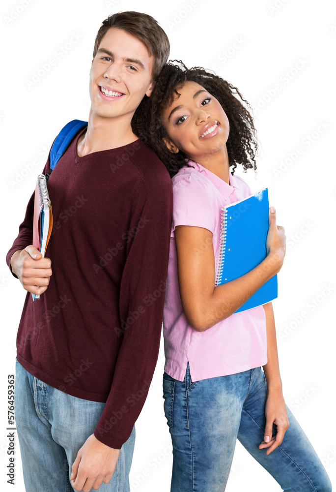 Cute student young man and girl