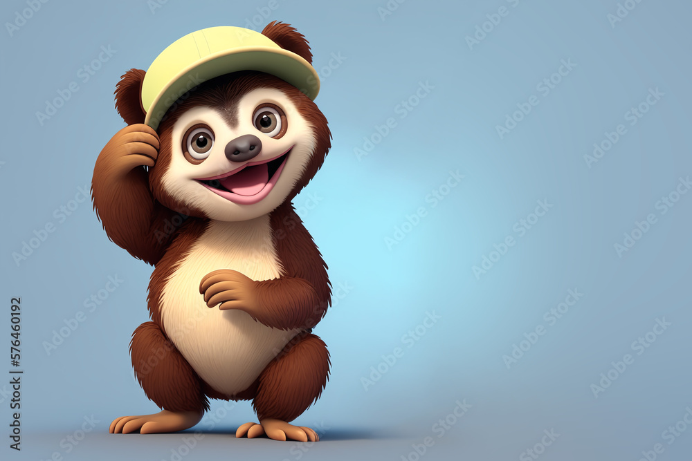 Sloth portrait wearing a hat, Generative AI illustration