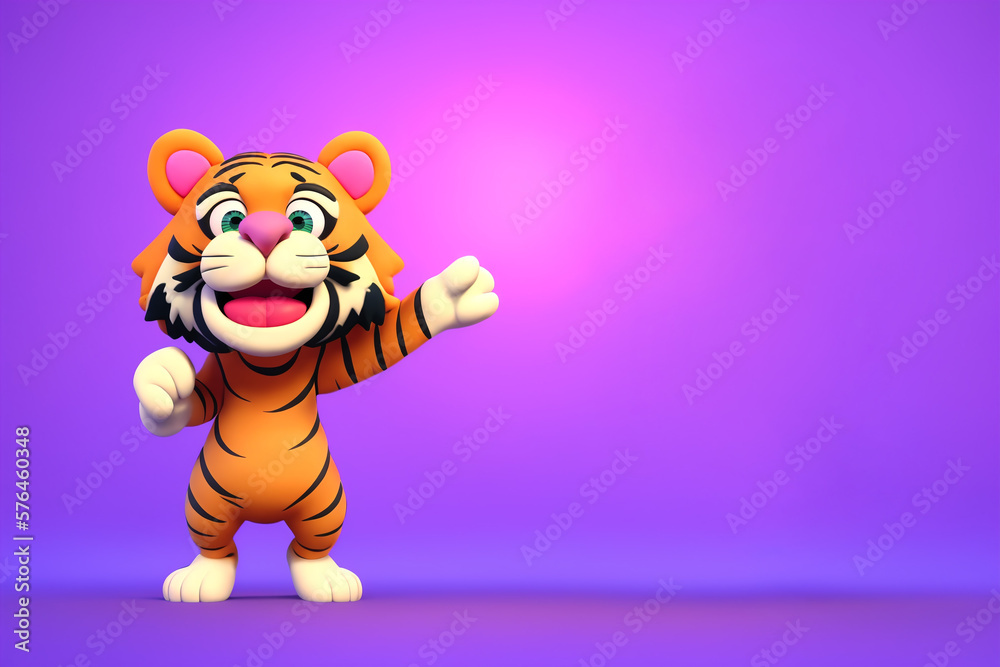 Obraz premium Tiger portrait pointing on a purple background, Generative AI illustration