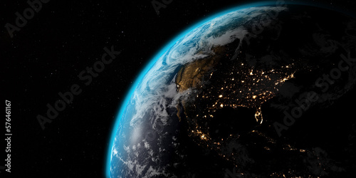 le continent américain vu depuis l'espace de nuit - rendu 3D - textures fournies par la nasa