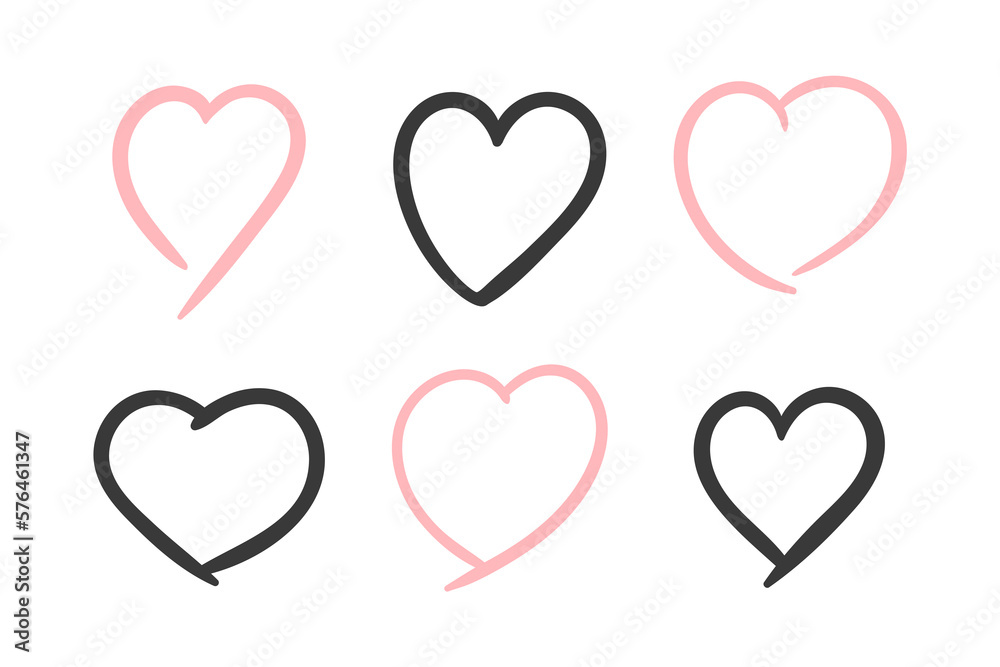 Set of black and pink hearts illustration isolated on white background. Vector illustration
