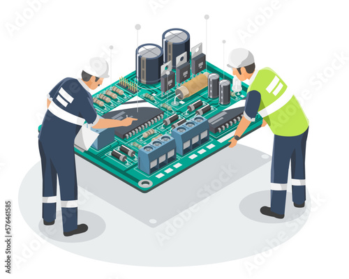 Electronic manufacturing Components Circuit Engineering Design coordinate symbols Concept isometric illustration isometric isolated vector