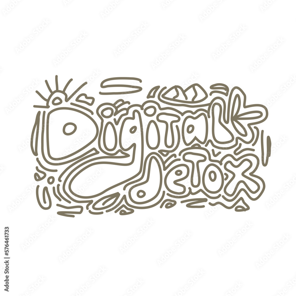 Digital Detox typography hand lettering phrase. Vector. Doodle style