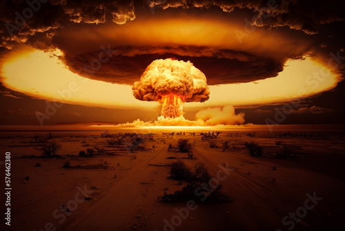 Explosion nuclear bomb in the ocean, Generative AI. Nuclear bomb danger concept. Nuclear apocalypce background. Atomic armageddon concept. photo