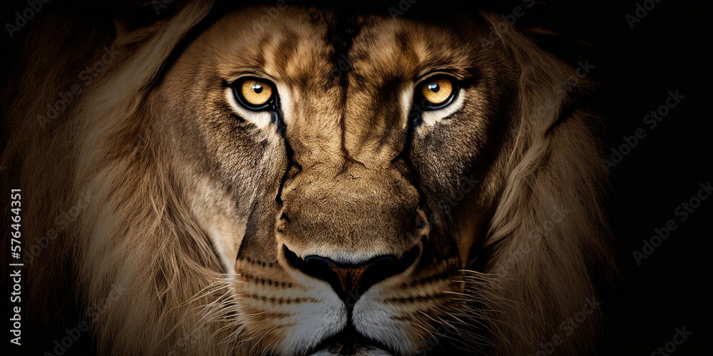 Close up macro shot of lion eyes. Generative Ai - obrazy, fototapety, plakaty 