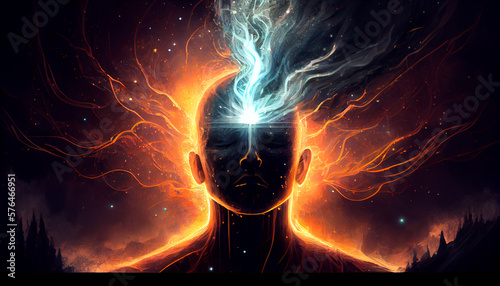 illustration of spiritual awakening enlightenment meditation. Generative AI photo