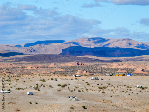 Lake mead with record low water level, shot in Feb 2023