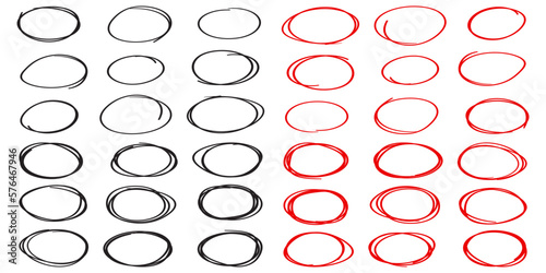 Set of red and black circle line sketch