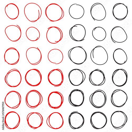 Set of red and black circle line sketch