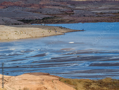 Lake mead with record low water level, shot in Feb 2023