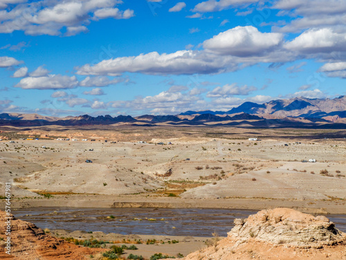Lake mead with record low water level, shot in Feb 2023