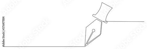 Fountain pen writing continuous line drawing. Education linear symbol. Vector illustration isolated on white.
