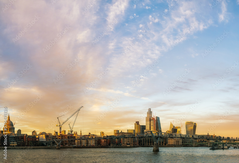 panoramic view of the city of London in a magical sunset. London, United Kingdom.