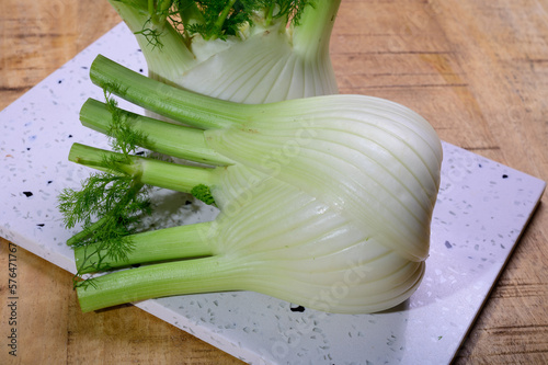 Healthy vegetable diet, raw fresh white florence fennel bulbs ready to cook