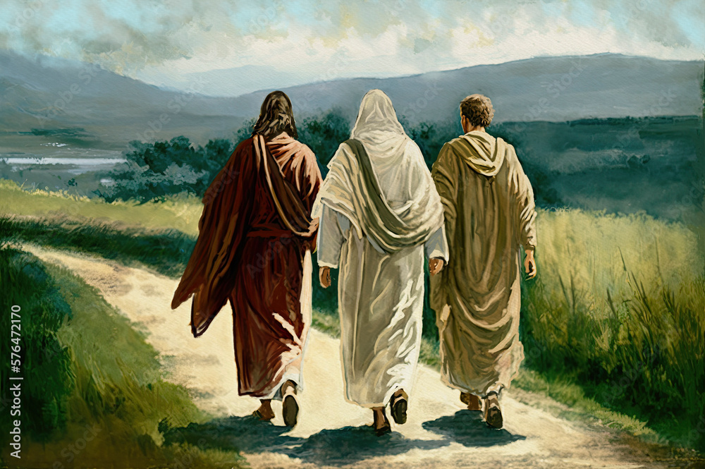 Jesus and the disciples. Painting illustration, generative ai Stock