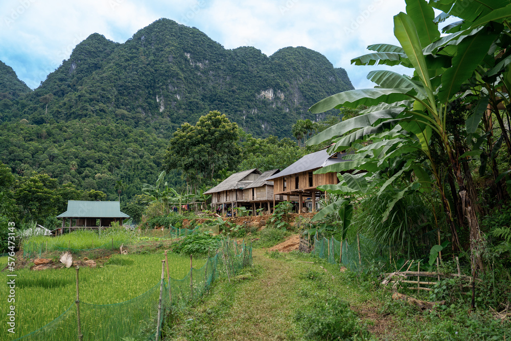 Obraz premium Northern Vietnam, landscape and villages in the National Park of Pu Luong. 