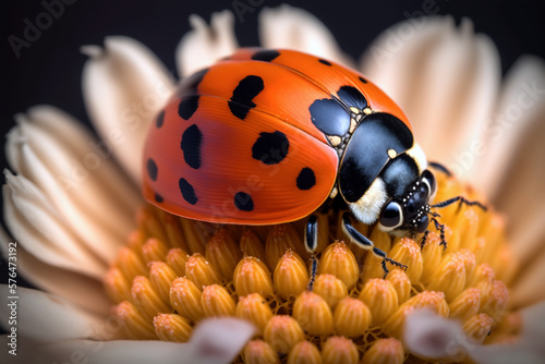 Ladybug on flower, macro closeup Generative AI	