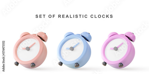 3d realistic set clock. Vector illustration.