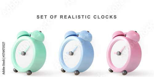 3d realistic set clock. Vector illustration.