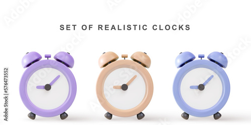 3d realistic set clock. Vector illustration.