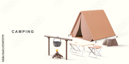 3d realistic camping concept. Vector illustration.