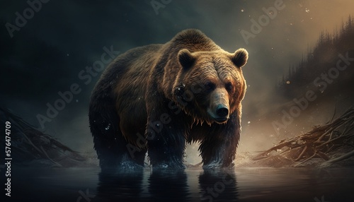 Brown Bear in Water - Generative AI © KjellIvar