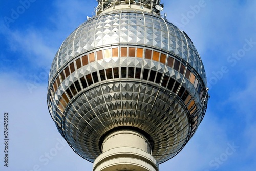 Detail of the Berlin television tower "Fernsehturm" at Alexanderplatz in Berlin Mitte