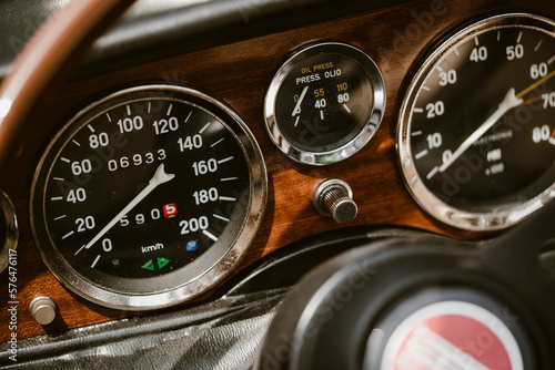 Speedometer meter gauge on an old vintage car