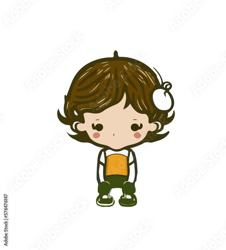 A cartoon boy with a sad face and arms lowered. Vector illustration on a white background