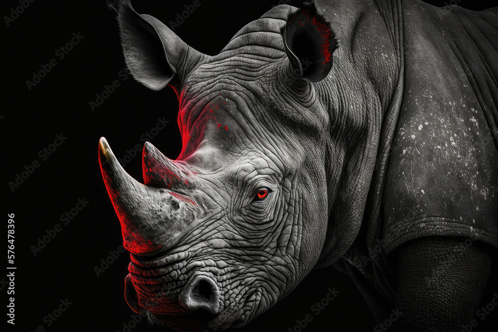 black rhino close up made with generative ai - obrazy, fototapety, plakaty 